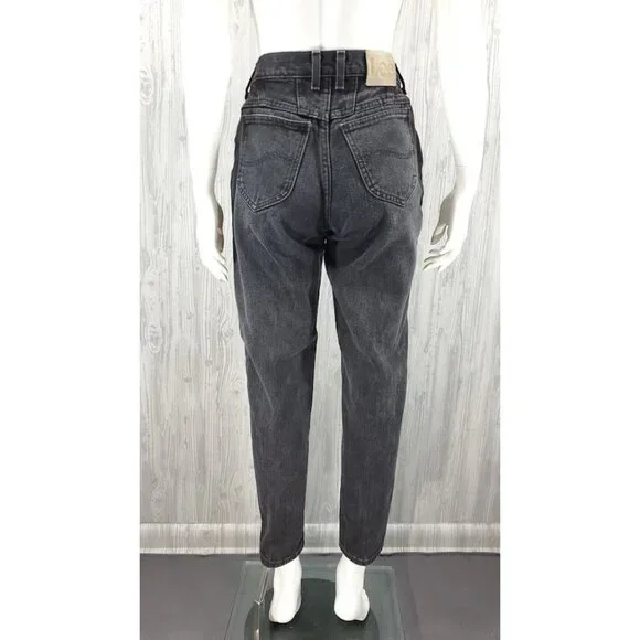 Vintage 90s Black Jean Lee Tapered Mom Jeans High Waist Retro Streetwear Basic - Picture 4 of 10